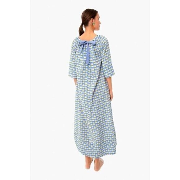 Ro's Garden Fenix Blue Mabel Midi Kaftan Dress Made in India small - Picture 1 of 8